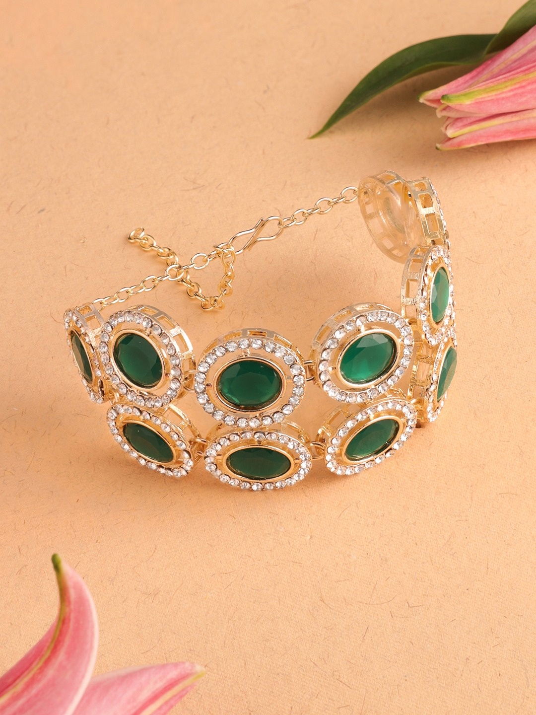 

Zaveri Pearls Gold-Plated Stones Studded Wraparound Bracelet