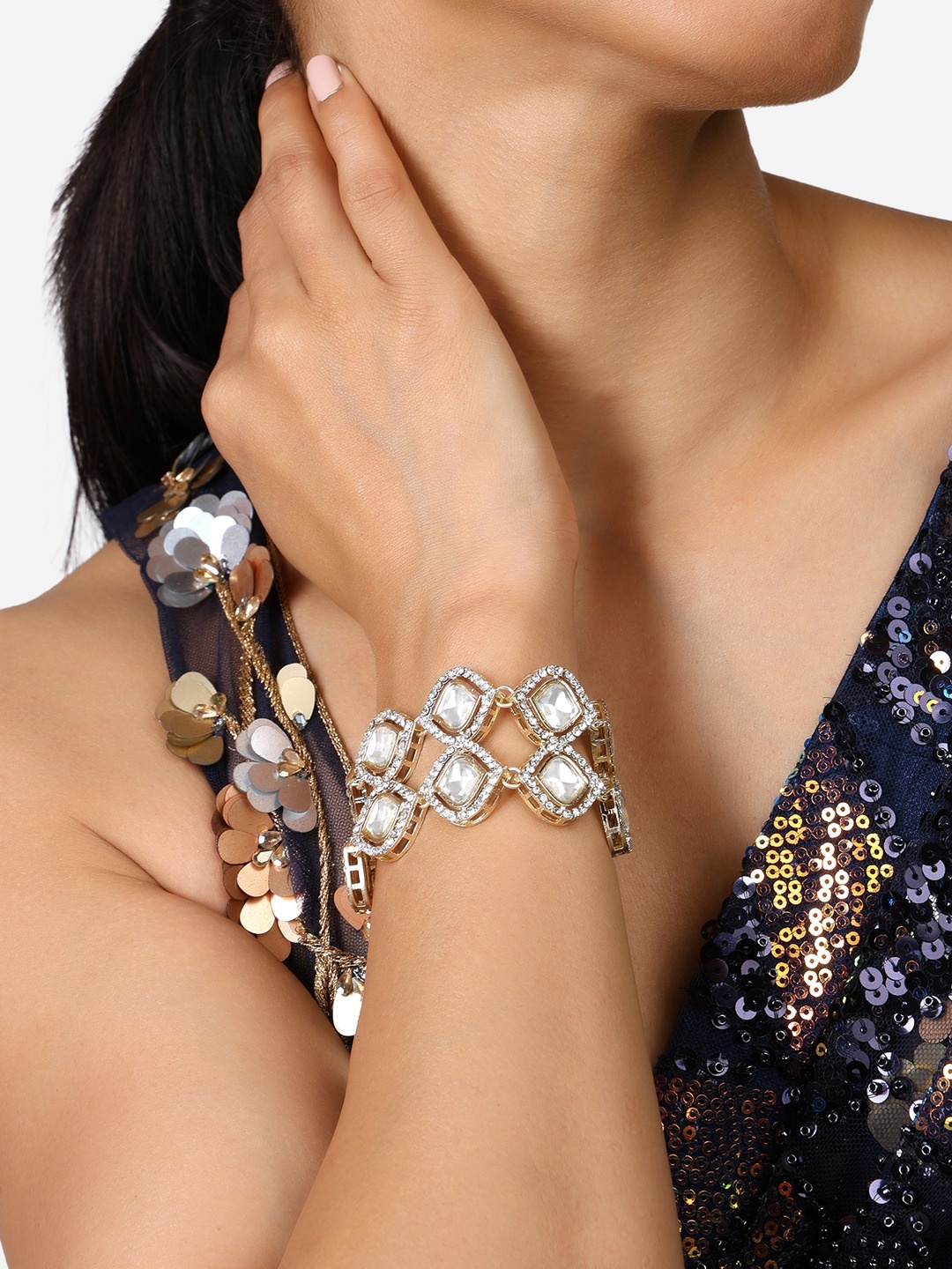 

Zaveri Pearls Gold-Plated Stones Studded Wraparound Bracelet