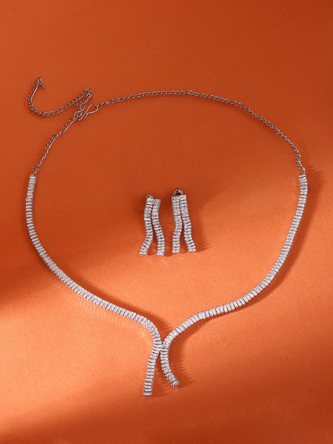 

Zaveri Pearls Silver Plated AD Studded Jewellery Set