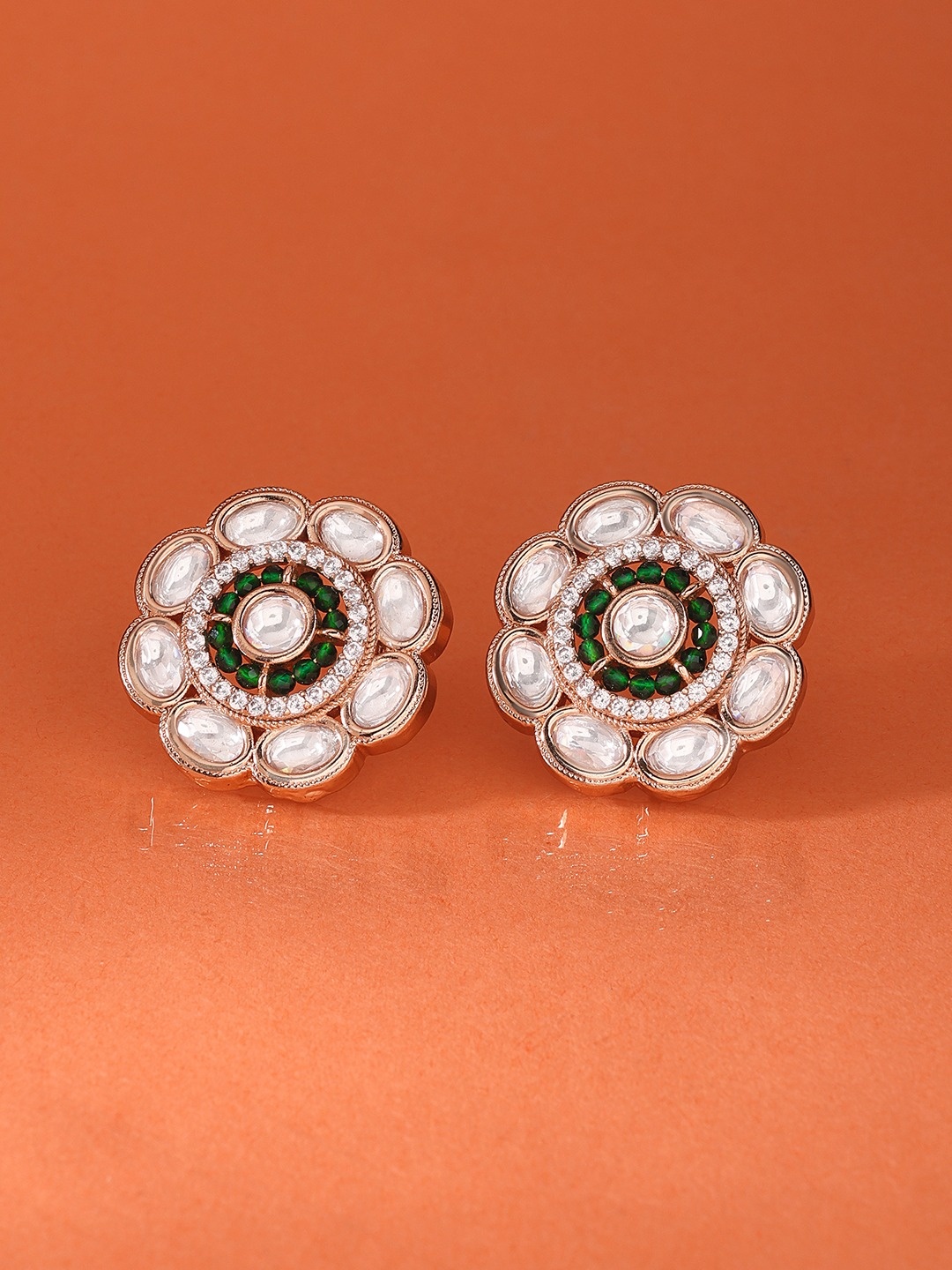 

Zaveri Pearls Rose Gold-Plated Cubic Zirconia-Studded Brass Floral Studs Earrings