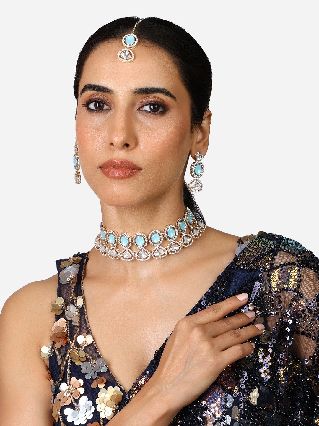 

Zaveri Pearls Gold-Plated Stone Studded Jewellery Set