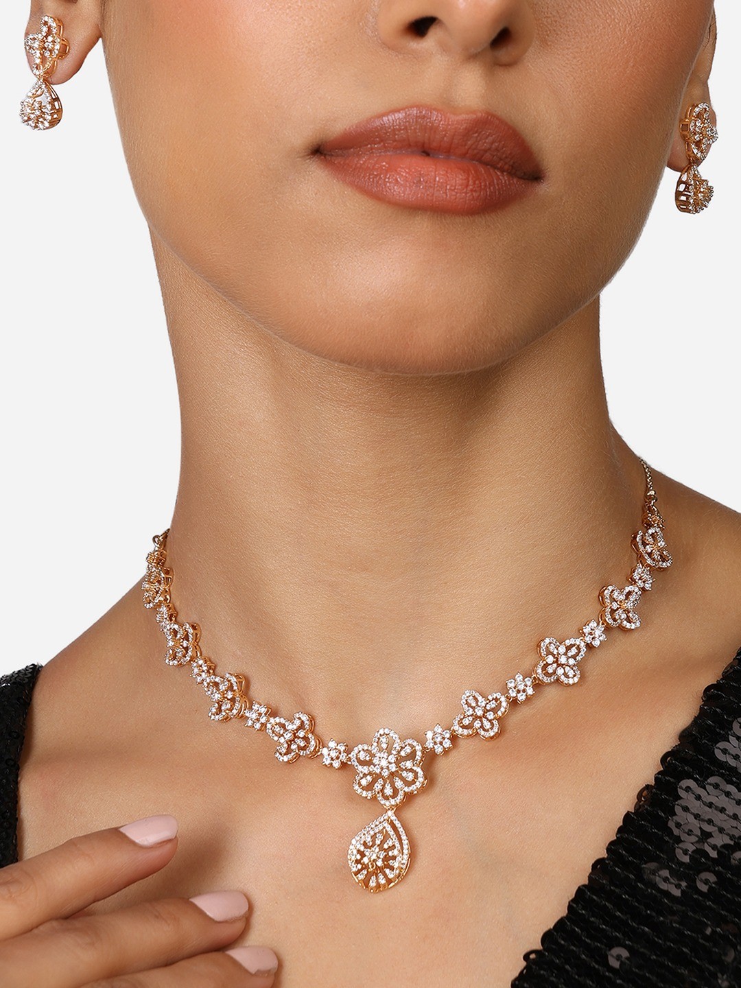 

Zaveri Pearls Gold Plated CZ Studded Jewellery Set
