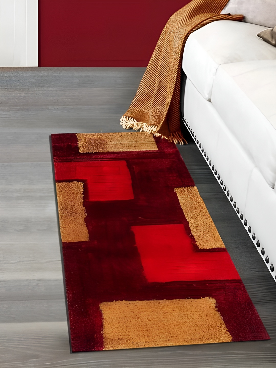 

Shopgallery Red & Maroon Geometric Soft & Anti-skid Floor Runner