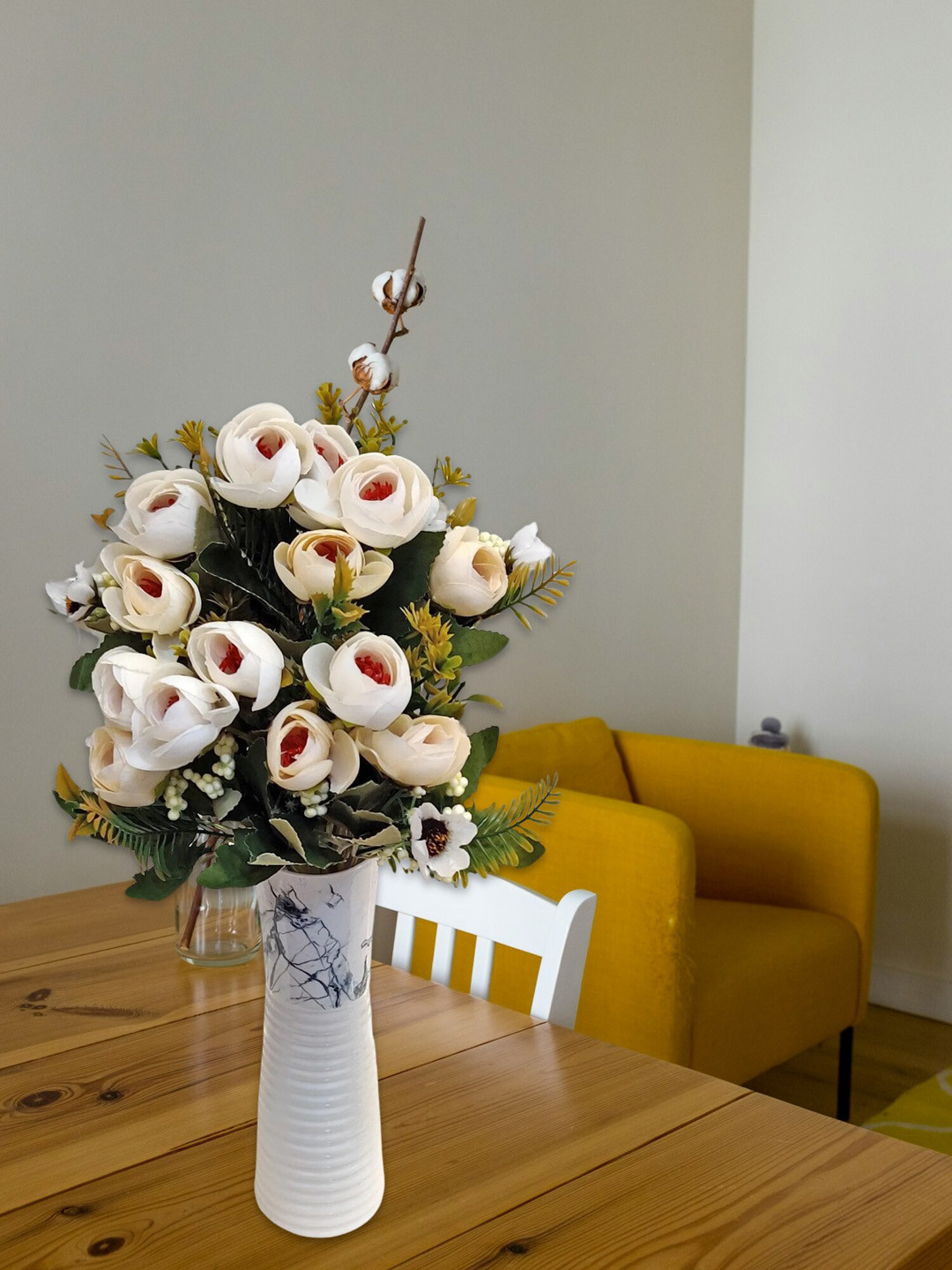 

ARTSY White & Green 2 Pieces Peony Rose Artificial Flowers