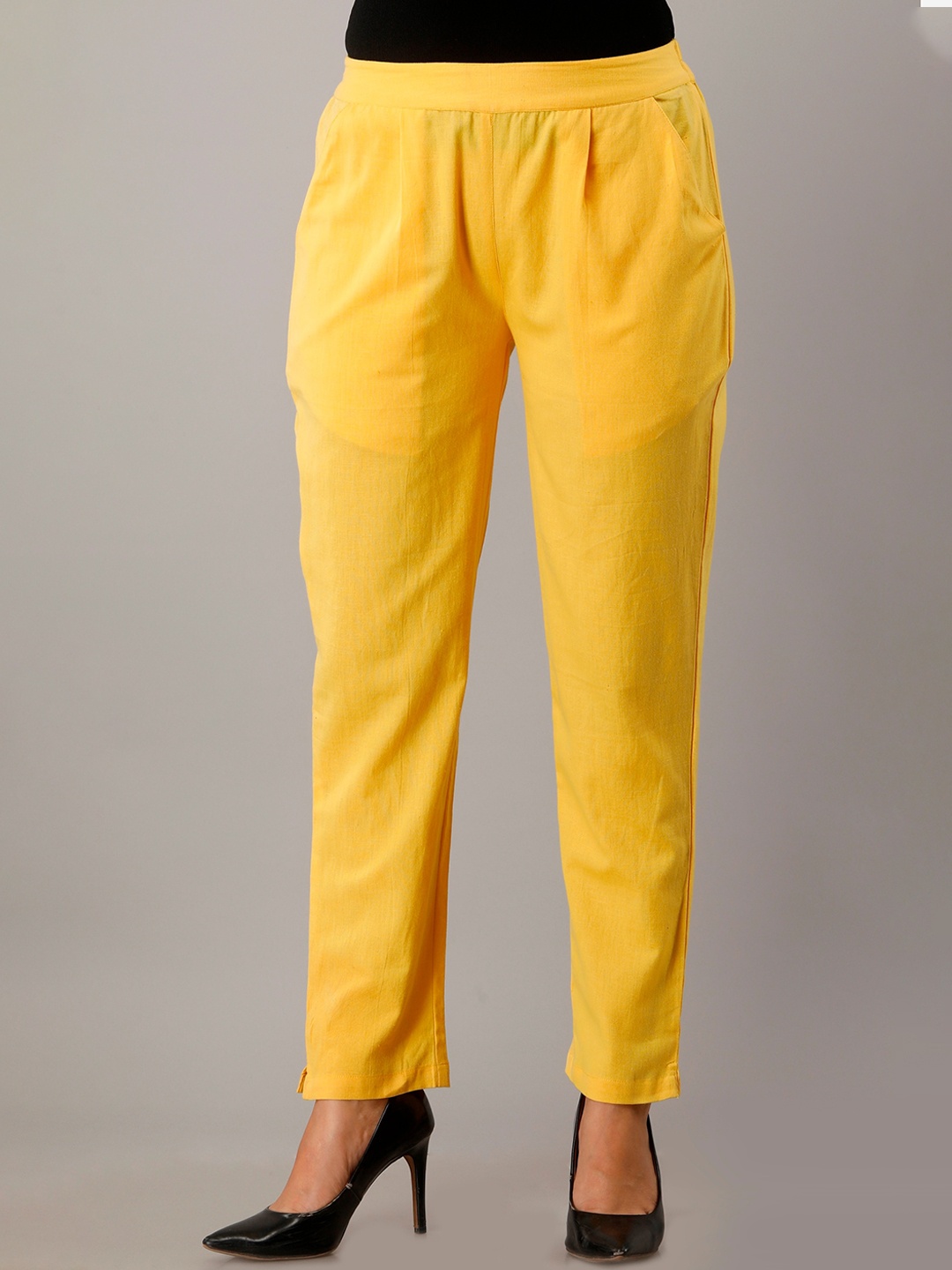 

HERE&NOW Women Relaxed Cotton Trousers, Yellow