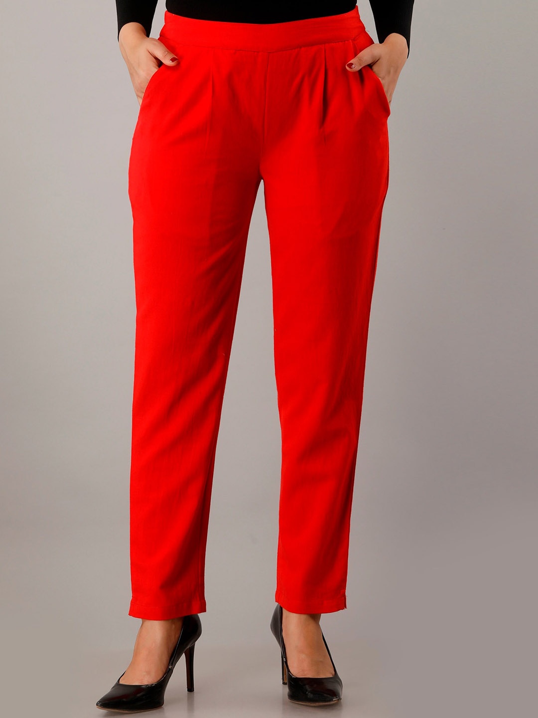

HERE&NOW Women Relaxed Cotton Trousers, Red