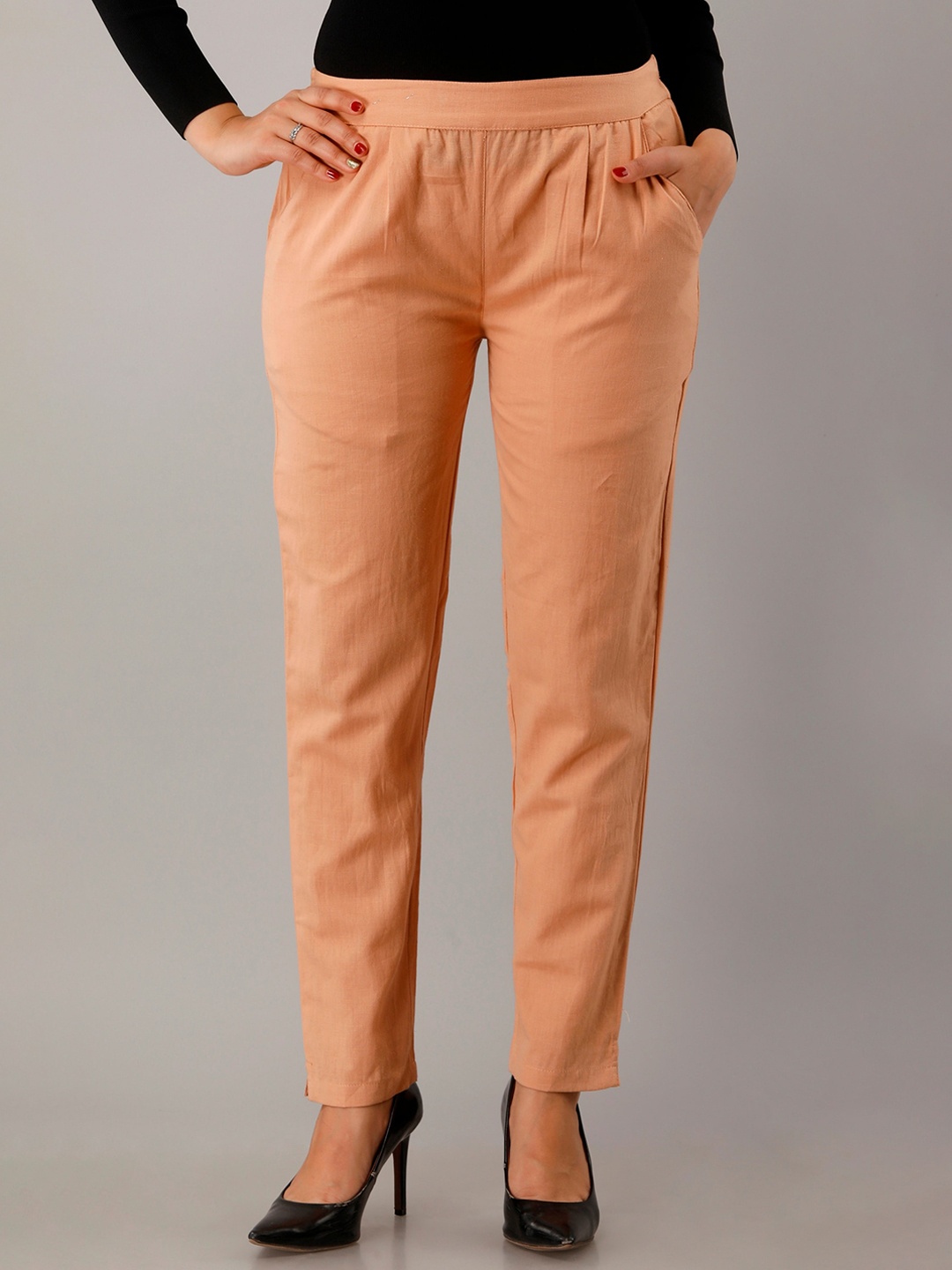 

HERE&NOW Women Relaxed Cotton Trousers, Camel brown