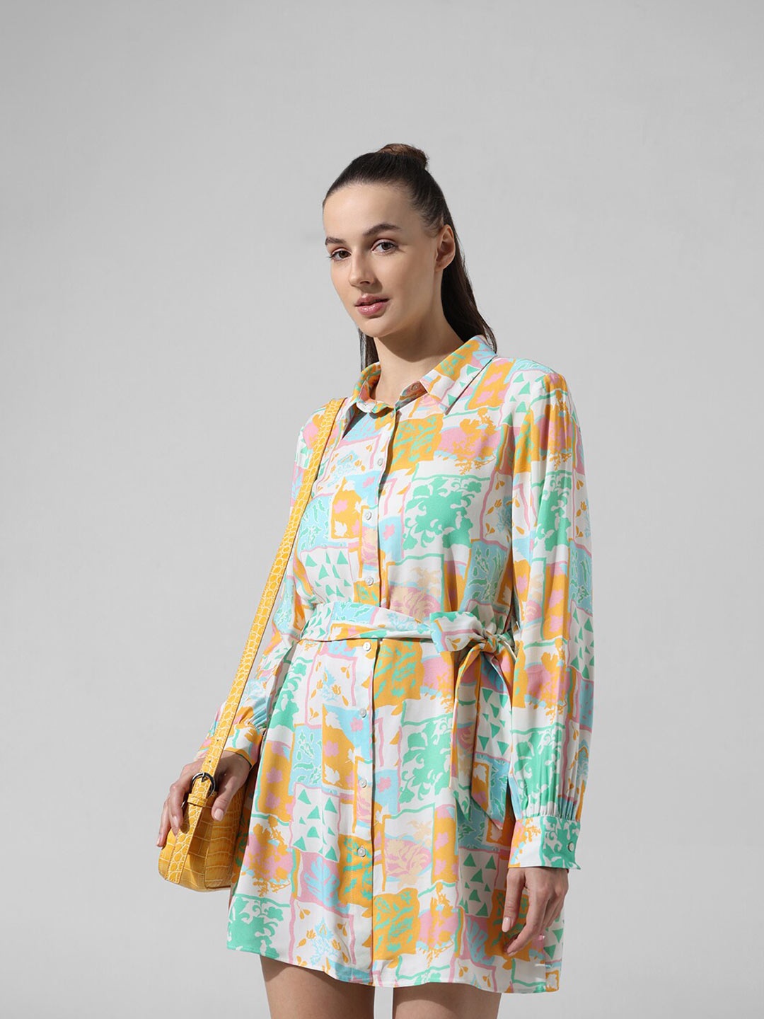 

ONLY Abstract Printed Belted Shirt Dress, Blue