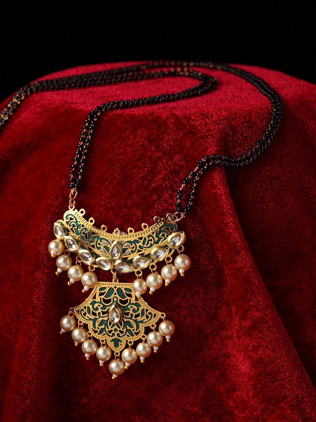 

PANASH Gold-Plated Pearls Beaded Handpainted Kundan Mangalsutra