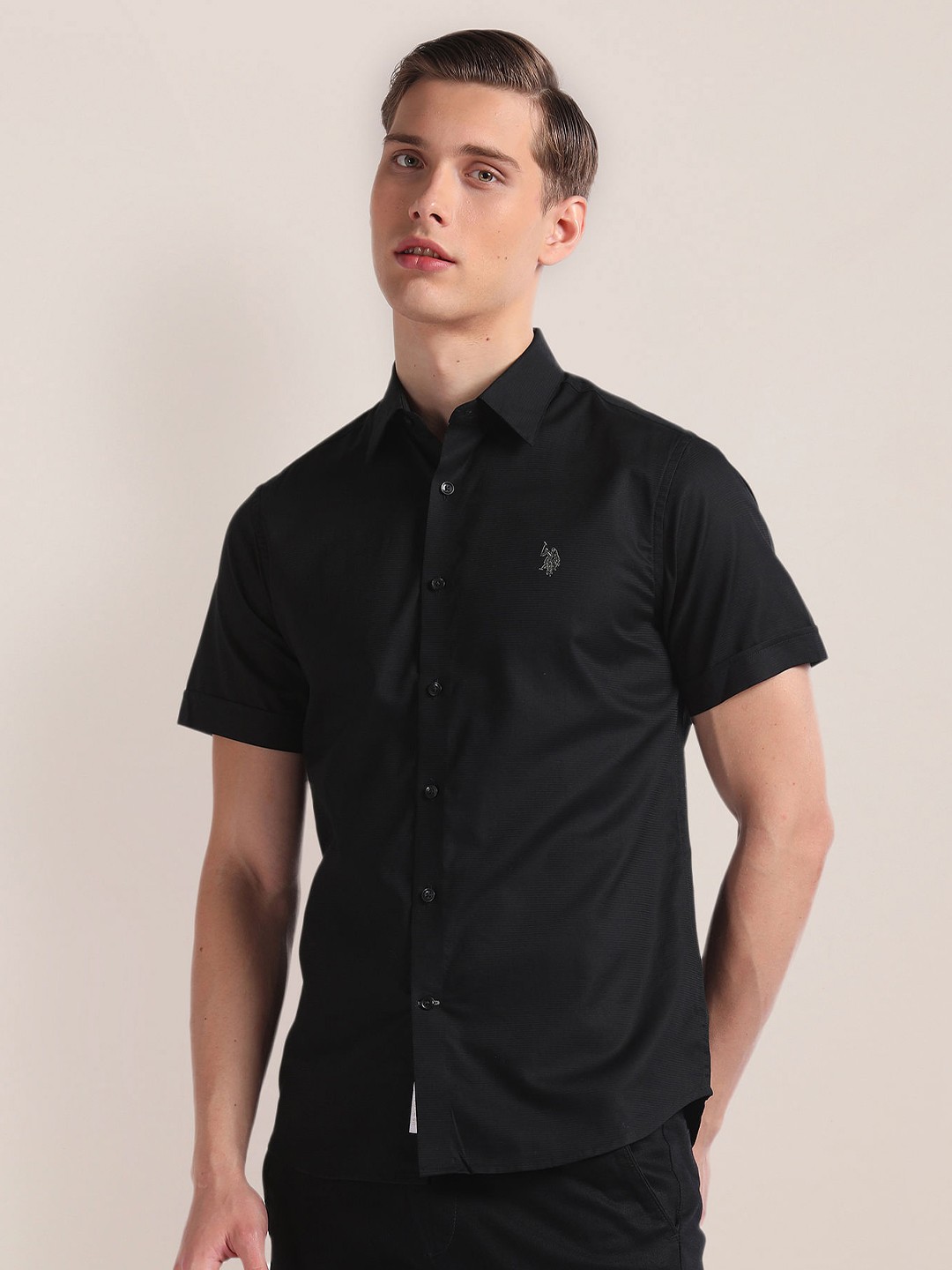 

U.S. Polo Assn. Spread Collar Cotton Casual Shirt, Black