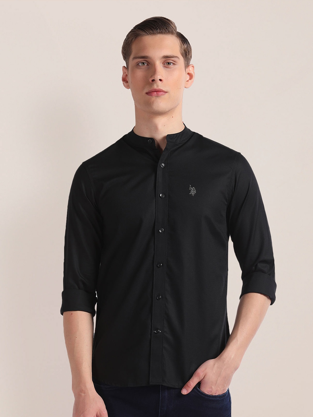 

U.S. Polo Assn. Regular Fit Long Sleeves Cotton Opaque Casual Shirt, Black