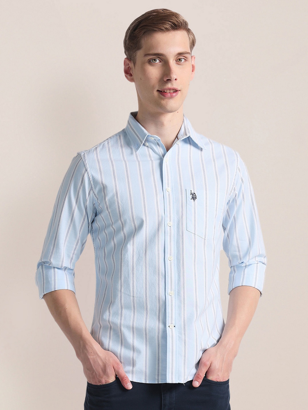 

U.S. Polo Assn. Striped Spread Collar Casual Shirt, Blue