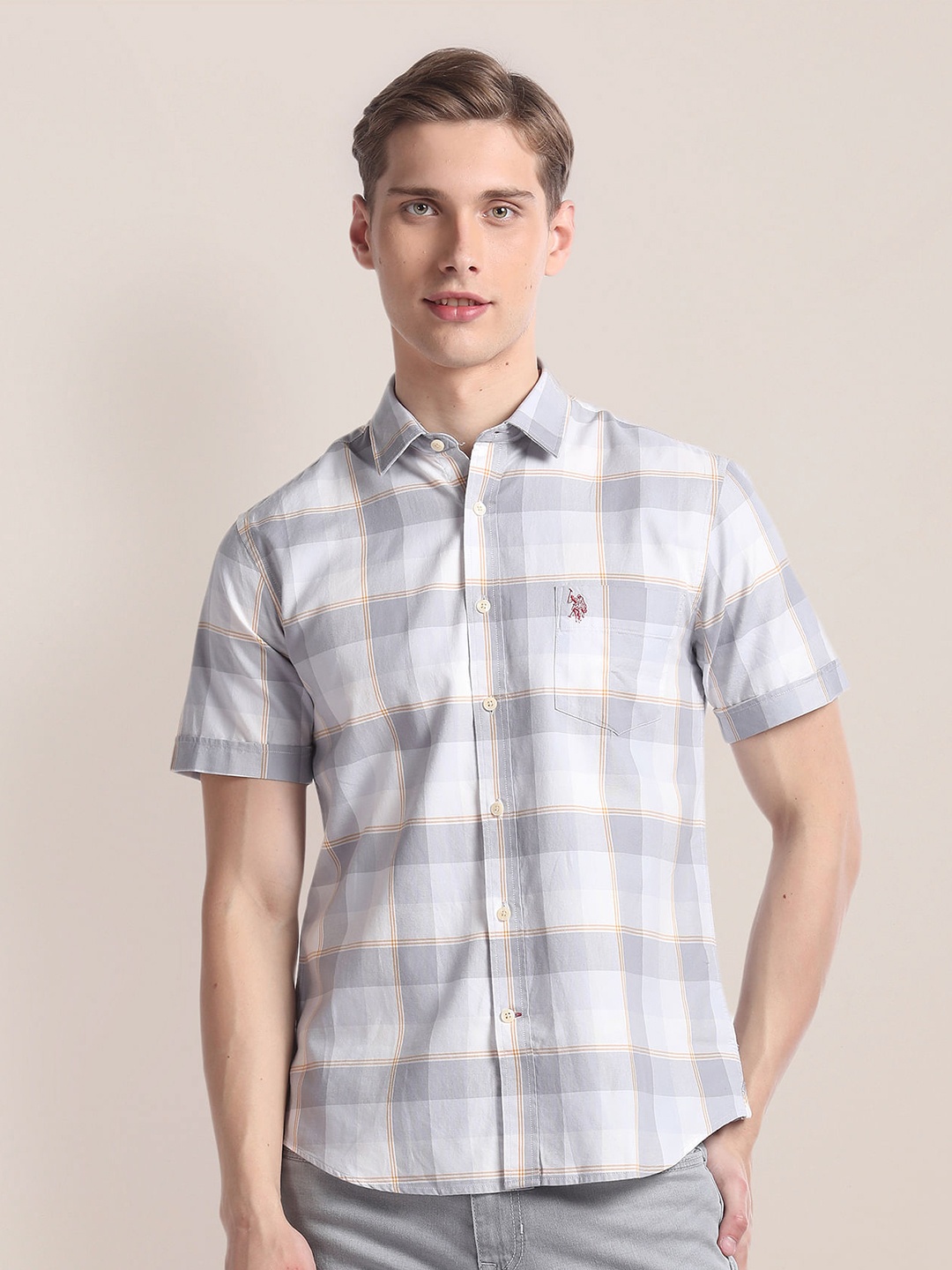 

U.S. Polo Assn. Checked Spread Collar Casual Shirt, Grey