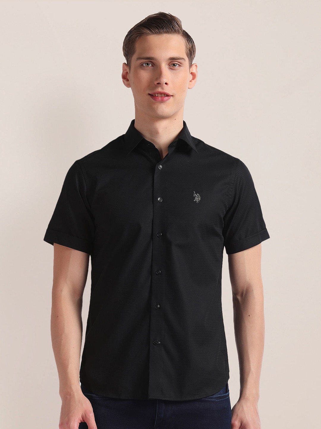 

U.S. Polo Assn. Opaque Cotton Casual Shirt, Black