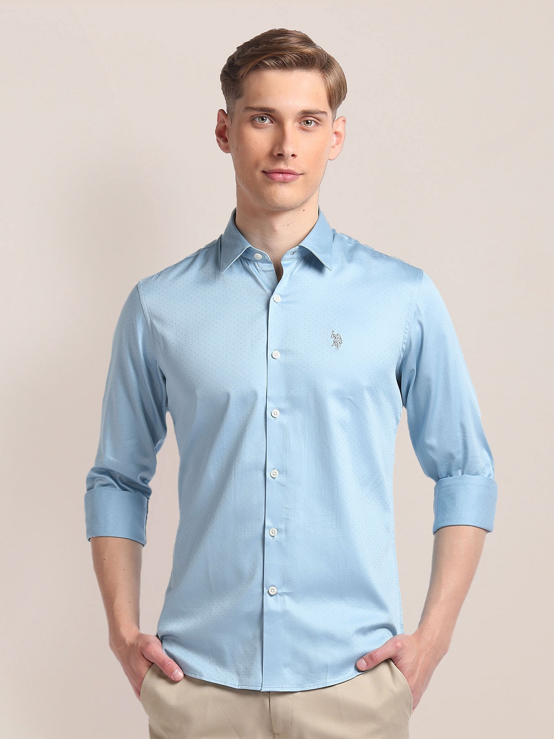 

U.S. Polo Assn. Regular Fit Long Sleeves Cotton Opaque Casual Shirt, Blue