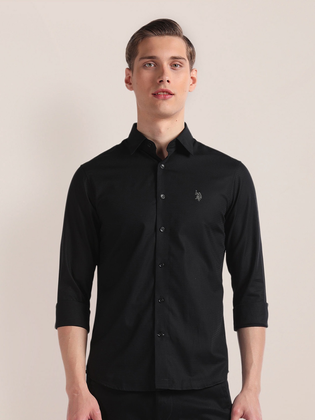 

U.S. Polo Assn. Regular Fit Long Sleeves Cotton Opaque Casual Shirt, Black