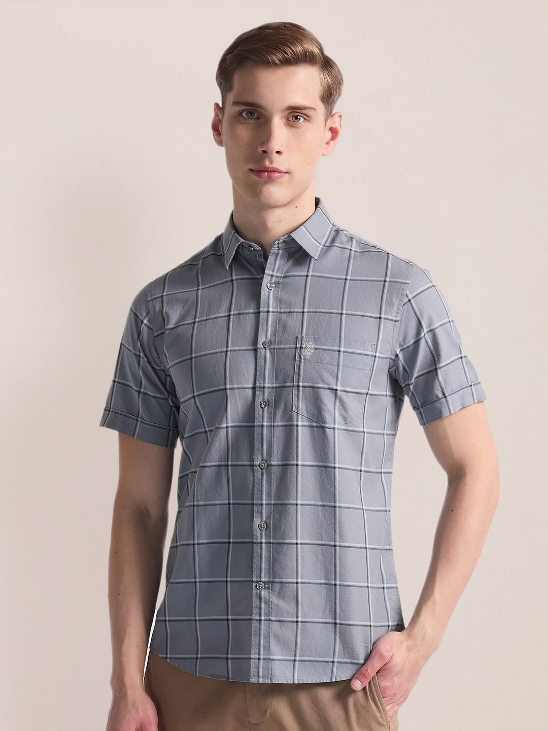 

U.S. Polo Assn. Plus Size Windowpane Checked Oxford Casual Shirt, Grey