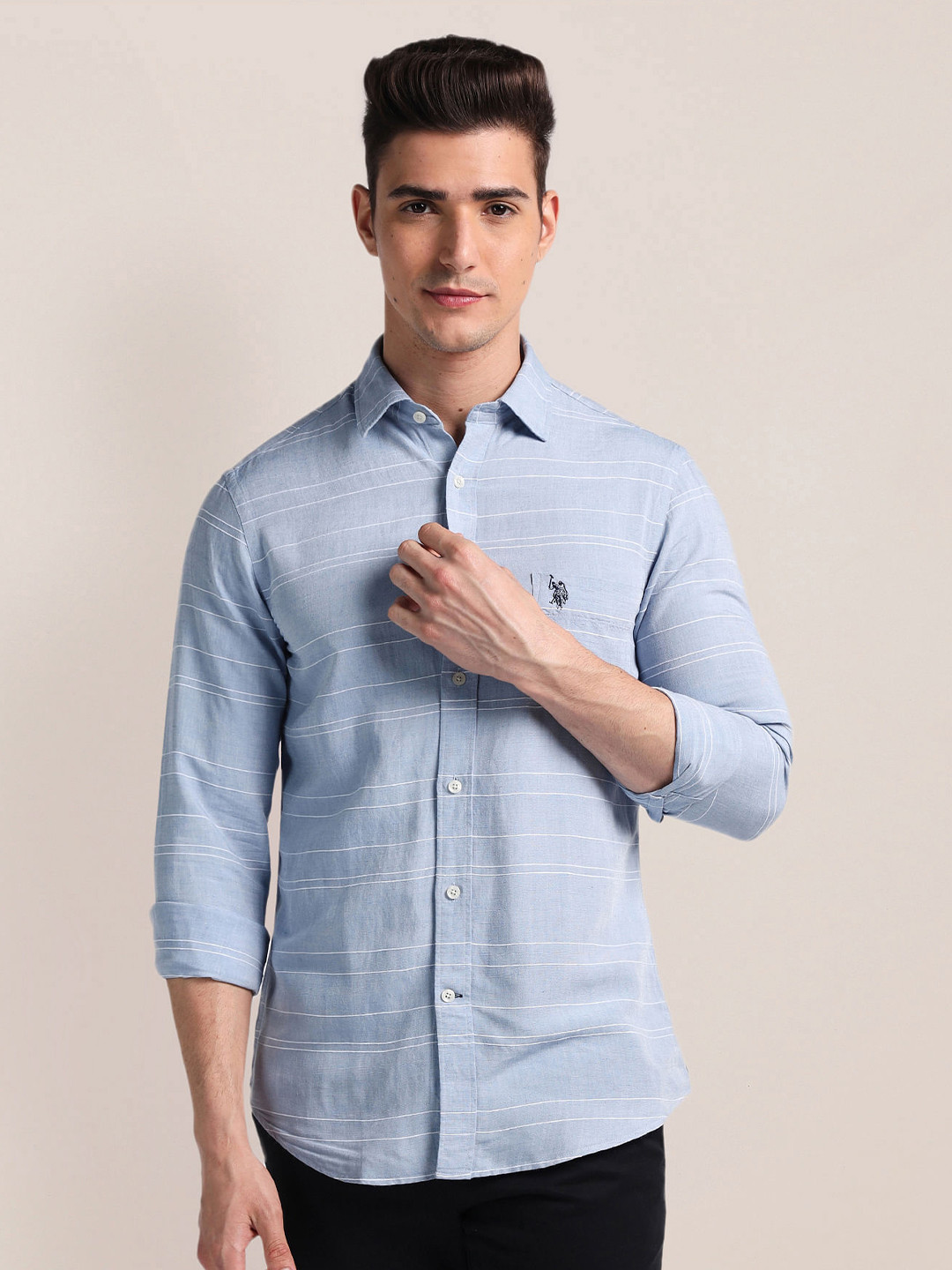 

U.S. Polo Assn. Regular Fit Long Sleeves Cotton Opaque Casual Shirt, Blue