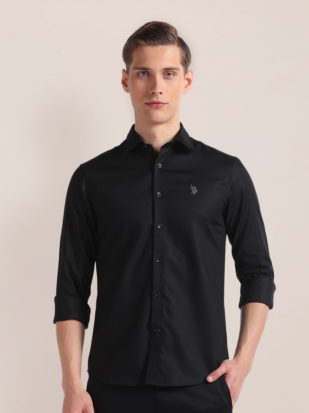 

U.S. Polo Assn. Regular Fit Long Sleeves Cotton Opaque Casual Shirt, Black