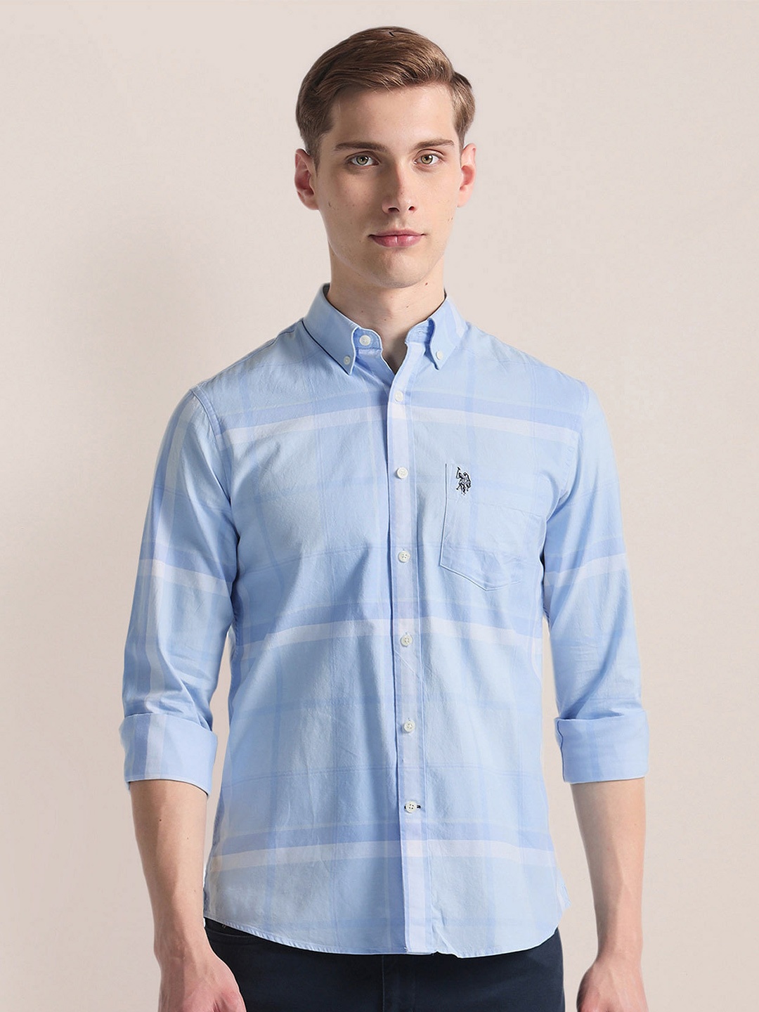 

U.S. Polo Assn. Checked Button-Down Collar Dobby Casual Shirt, Blue