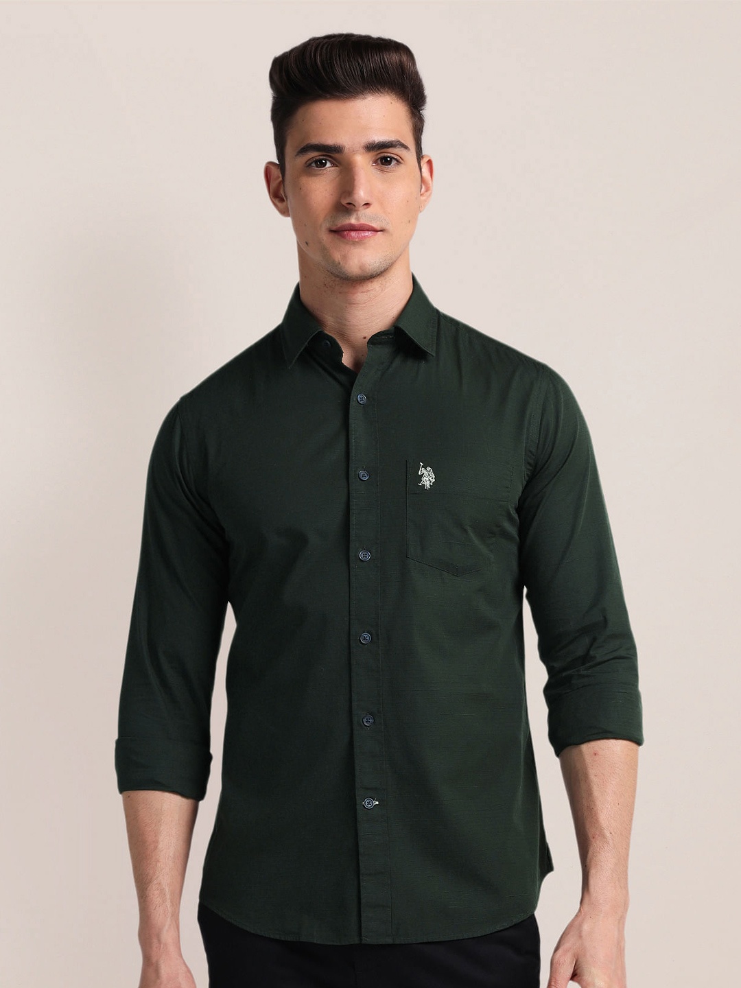 

U.S. Polo Assn. Regular Fit Long Sleeves Cotton Opaque Casual Shirt, Green