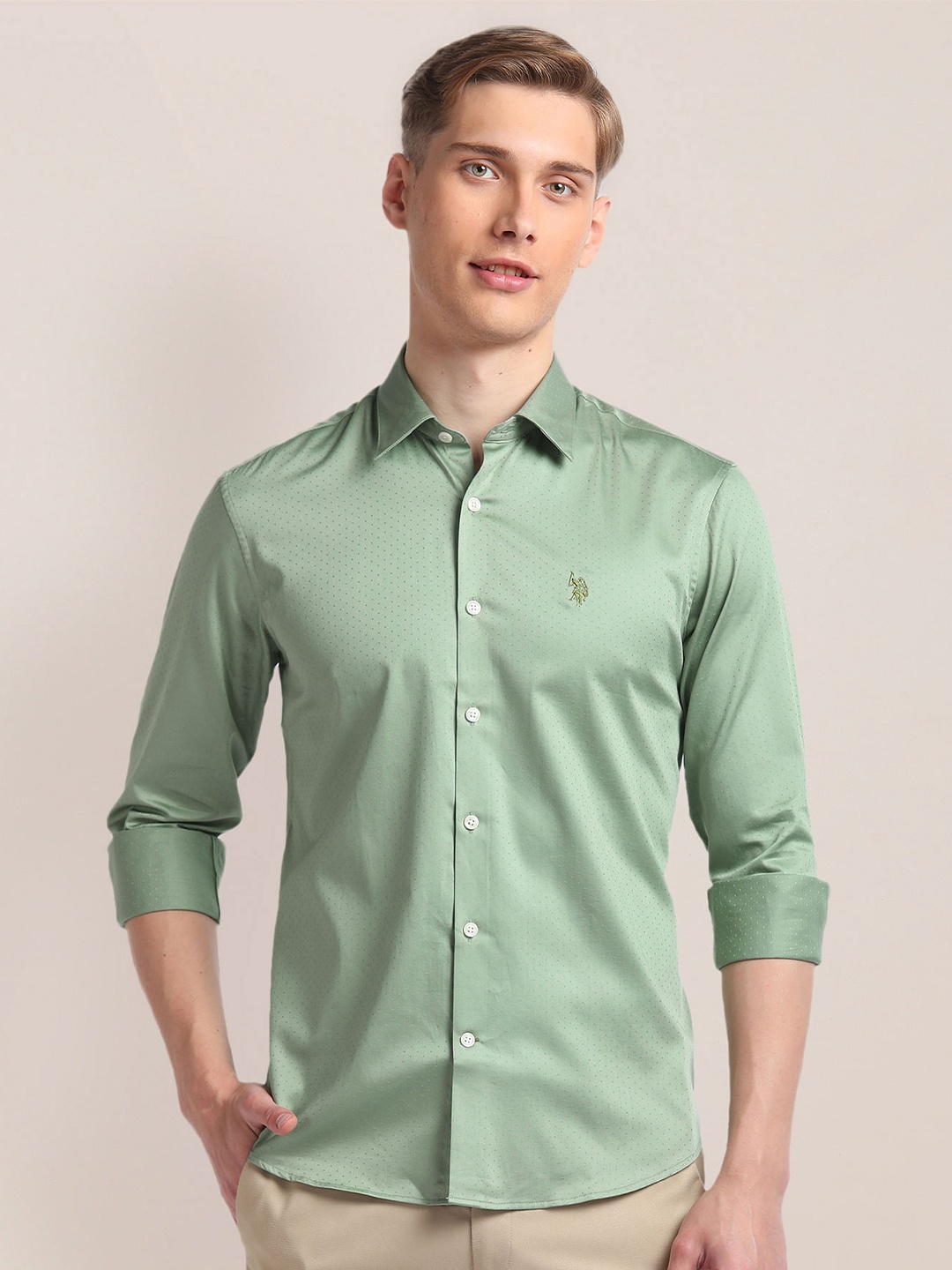 

U.S. Polo Assn. Textured Opaque Cotton Casual Shirt, Green
