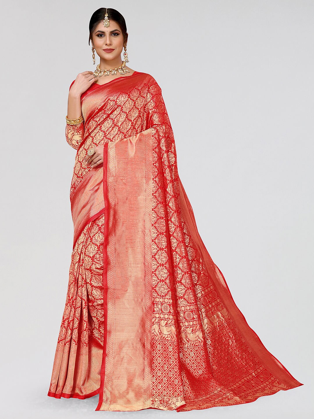 

Yashika Ethnic Woven Design Zari Banarasi Saree, Red