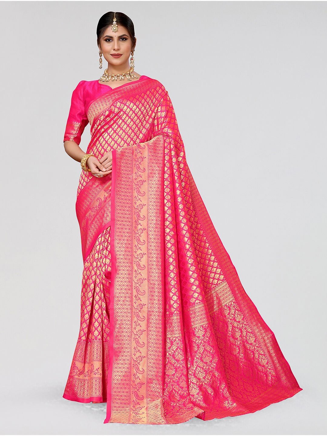 

Yashika Ethnic Woven Design Zari Banarasi Saree, Pink