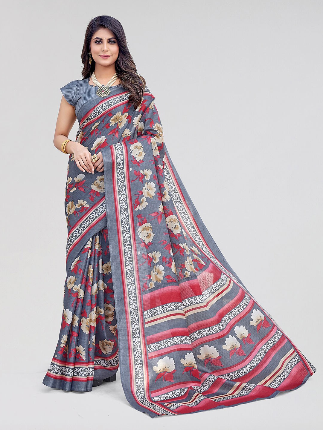 

Yashika Floral Printed Saree, Grey