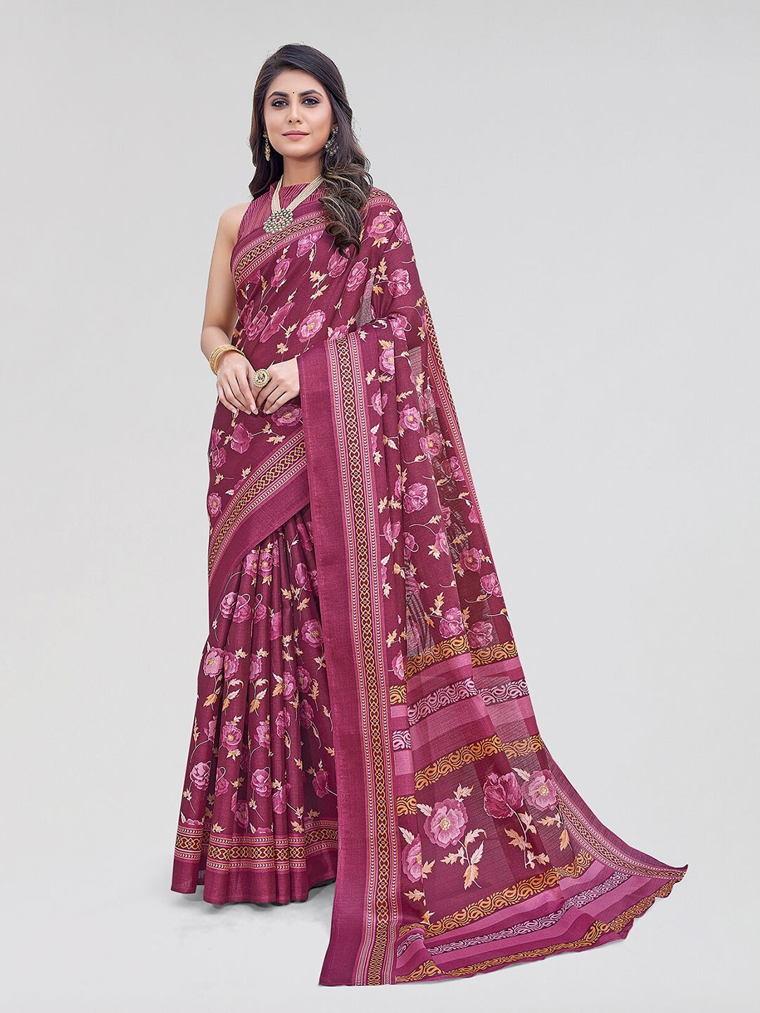 

Yashika Floral Printed Saree, Purple