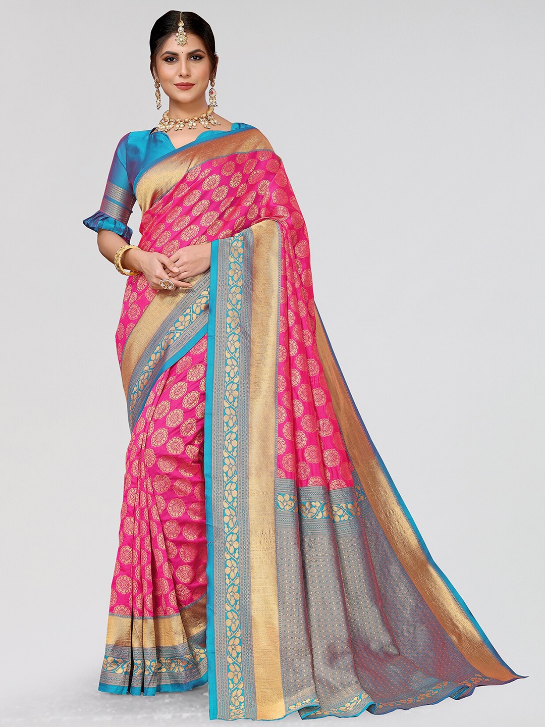 

Yashika Ethnic Woven Design Zari Banarasi Saree, Pink