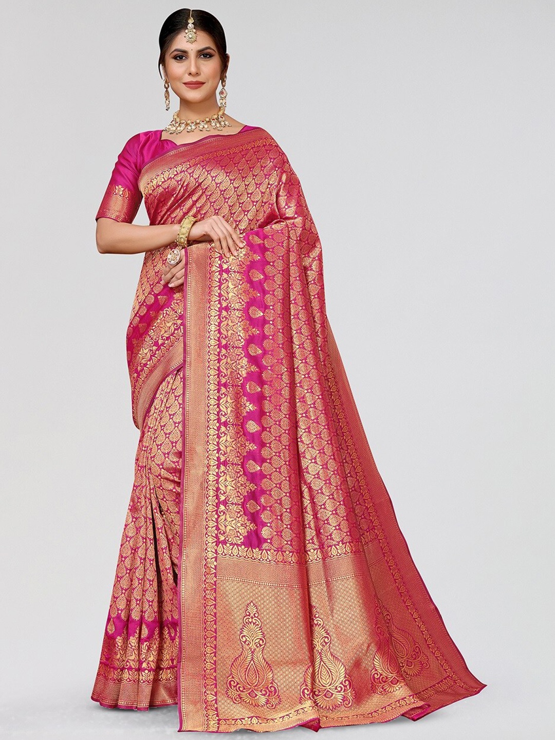 

Yashika Ethnic Woven Design Zari Banarasi Saree, Pink