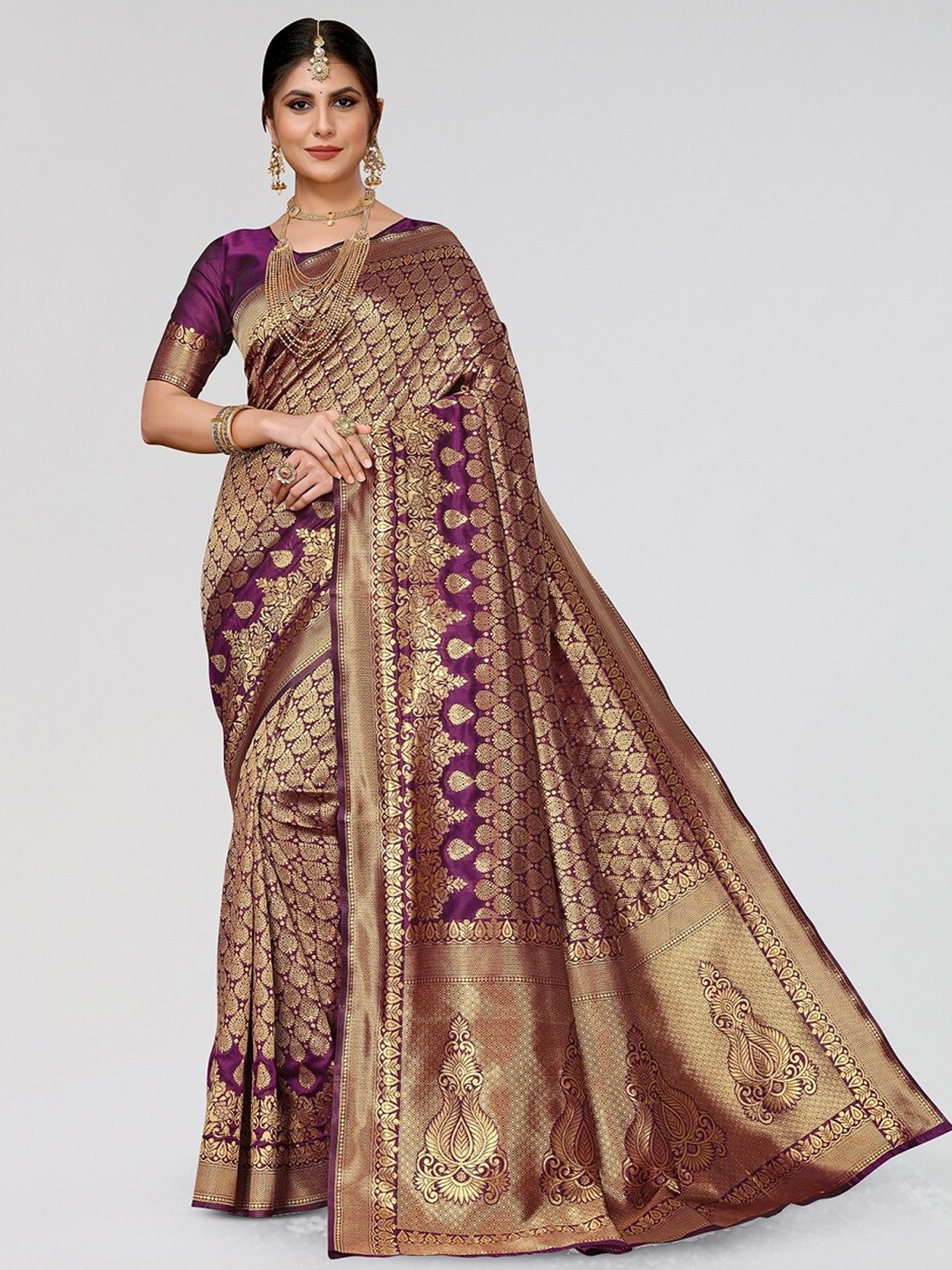 

Yashika Ethnic Woven Design Zari Banarasi Saree, Purple