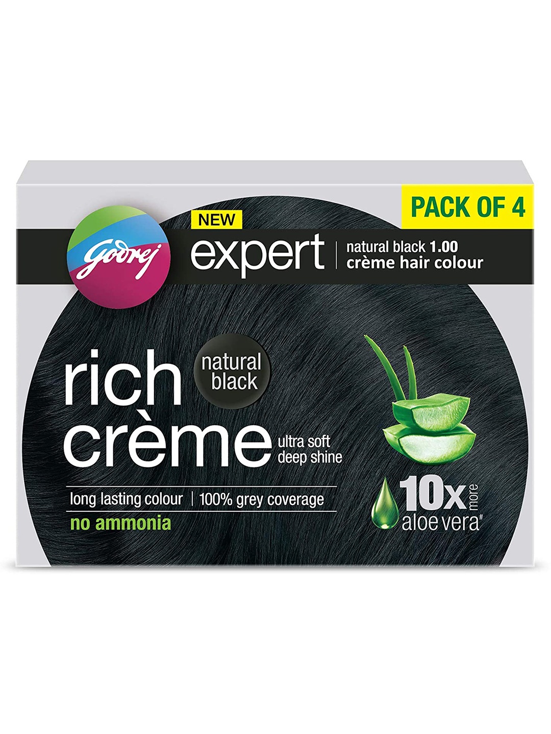 

Godrej expert Set of 4 100% Grey Coverage Rich Creme Hair Colour - Natural Black 1.00