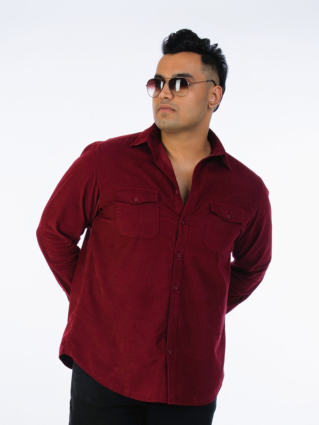 

UNSIZED Comfort Self Design Spread Collar Long Sleeves Casual Shirt, Maroon