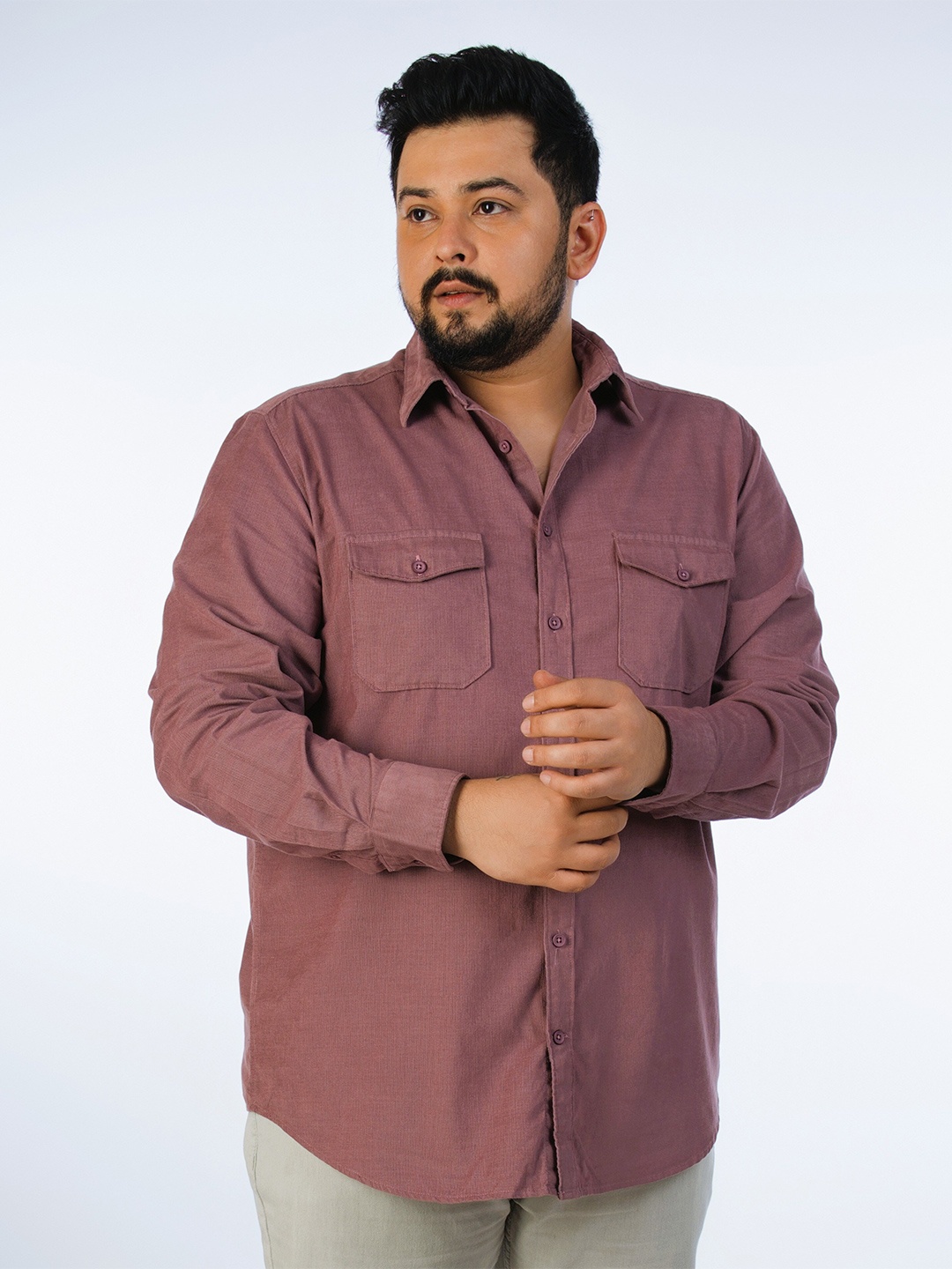 

UNSIZED Comfort Opaque Corduroy Weave Cotton Casual Shirt, Pink