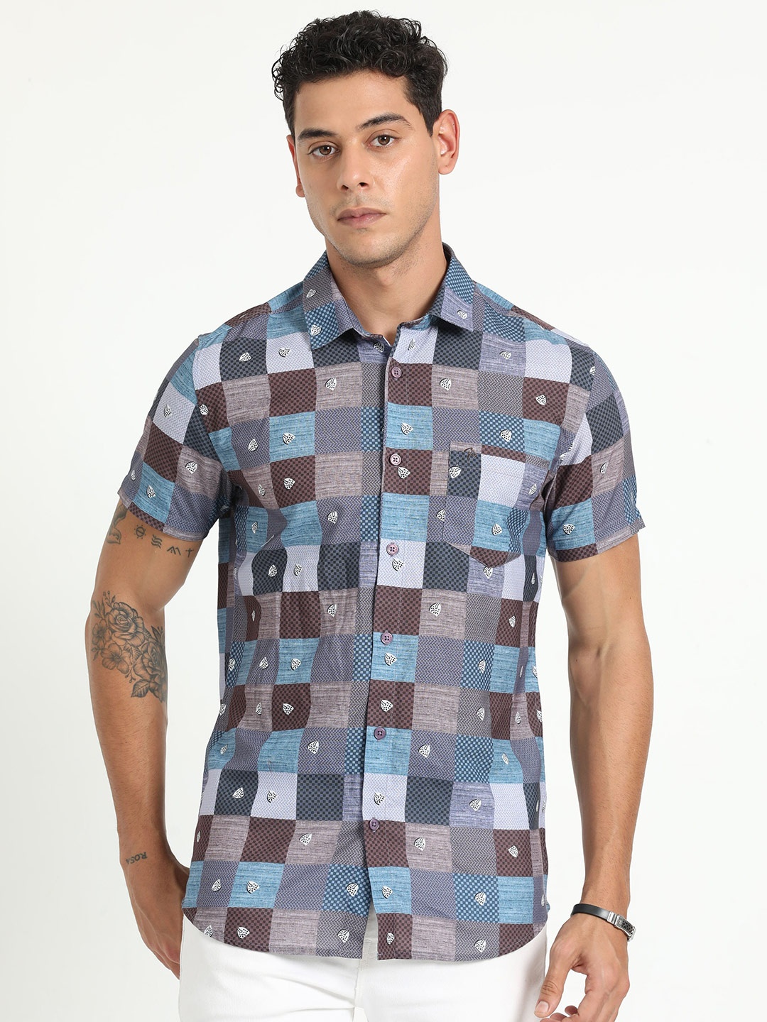 

CP BRO India Slim Fit Geometric Printed Cotton Casual Shirt, Black
