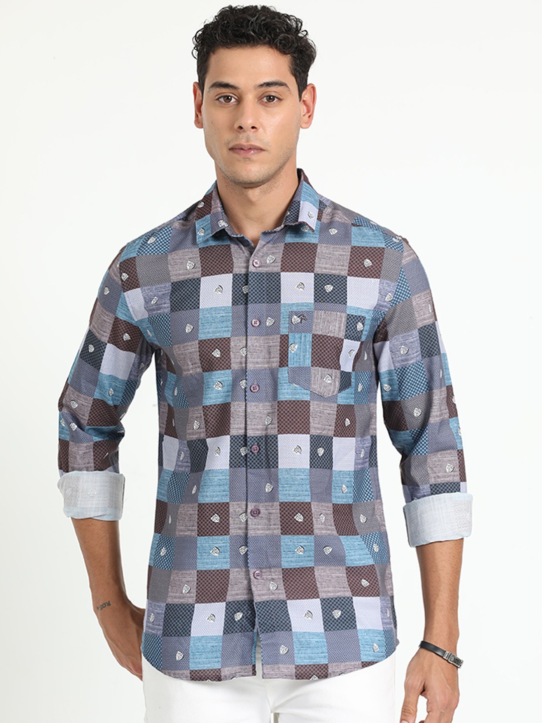 

CP BRO India Slim Fit Geometric Printed Cotton Casual Shirt, Brown