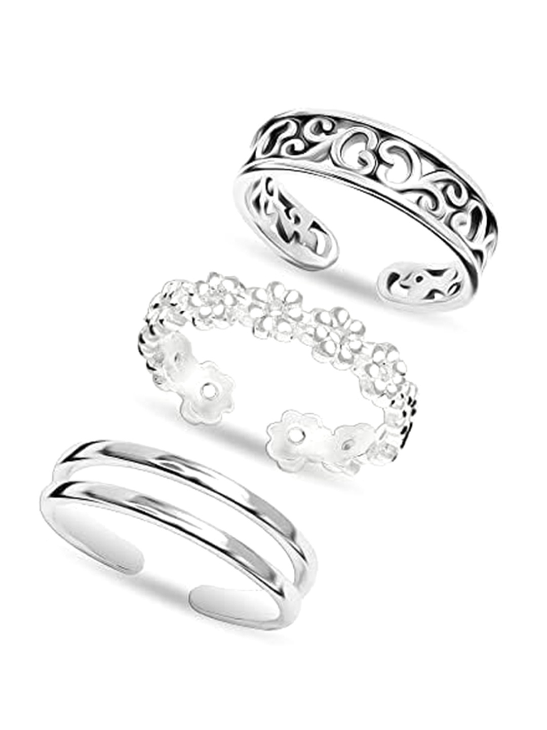 LeCalla Set Of 3 Silver Plated 925 Sterling Silver Toe Rings