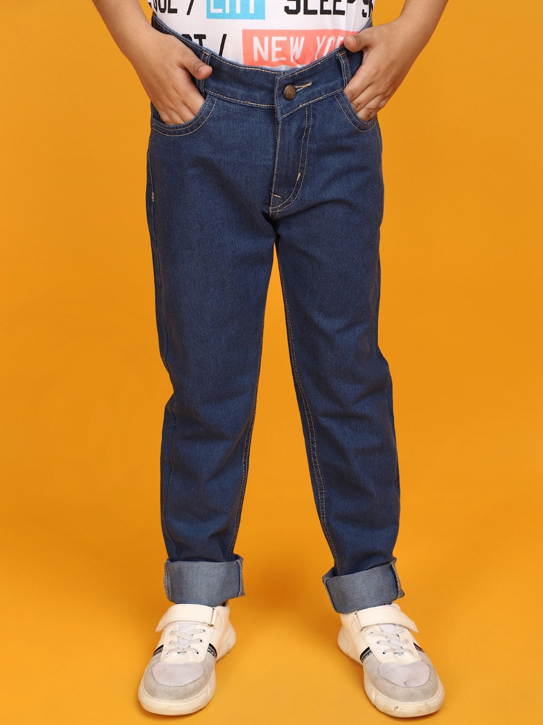 V-Mart Boys Mid Rise Clean Look Cotton Jeans, Blue