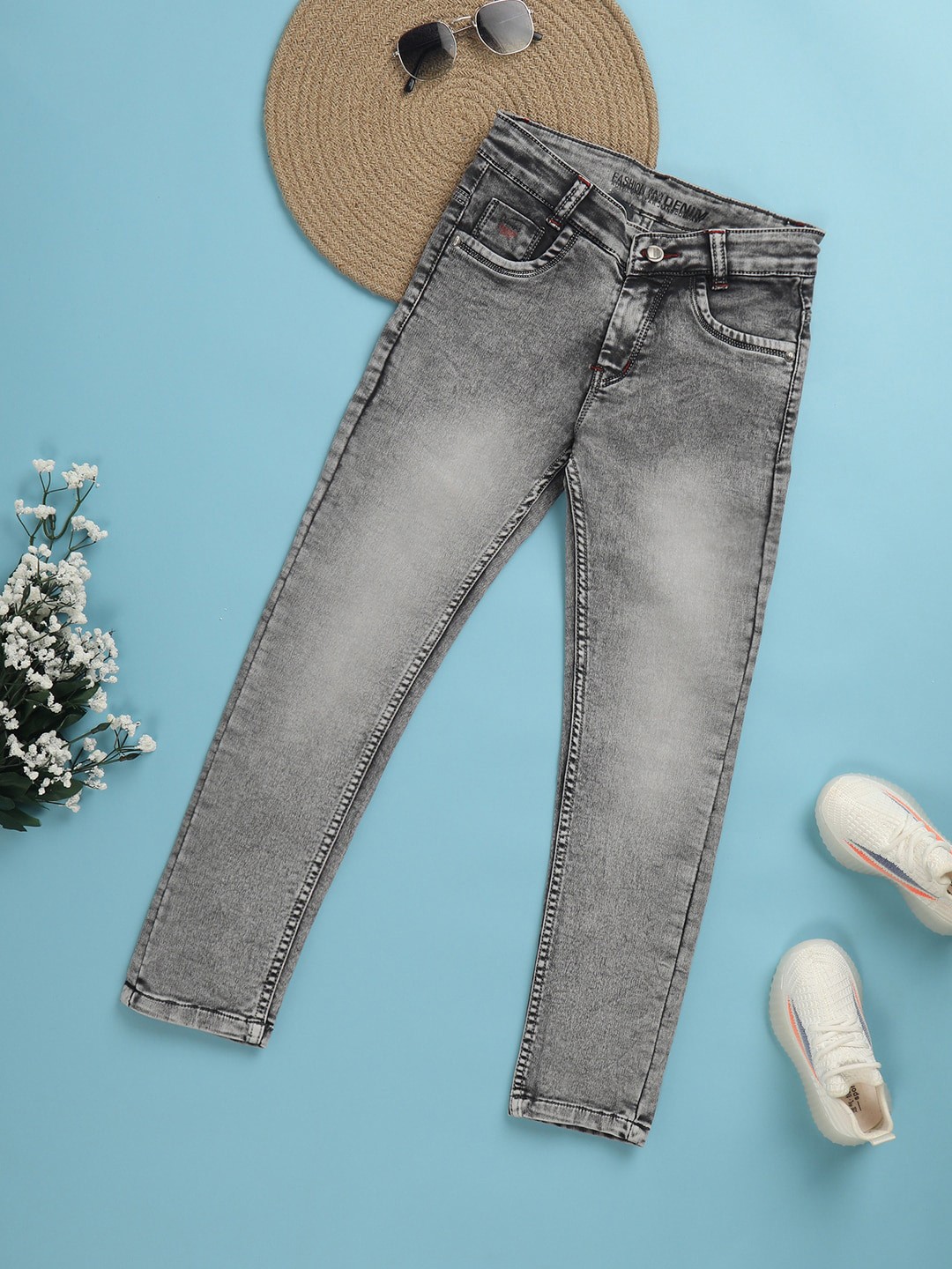 

V-Mart Boys Heavy Fade Clean Look Cotton Jeans, Grey