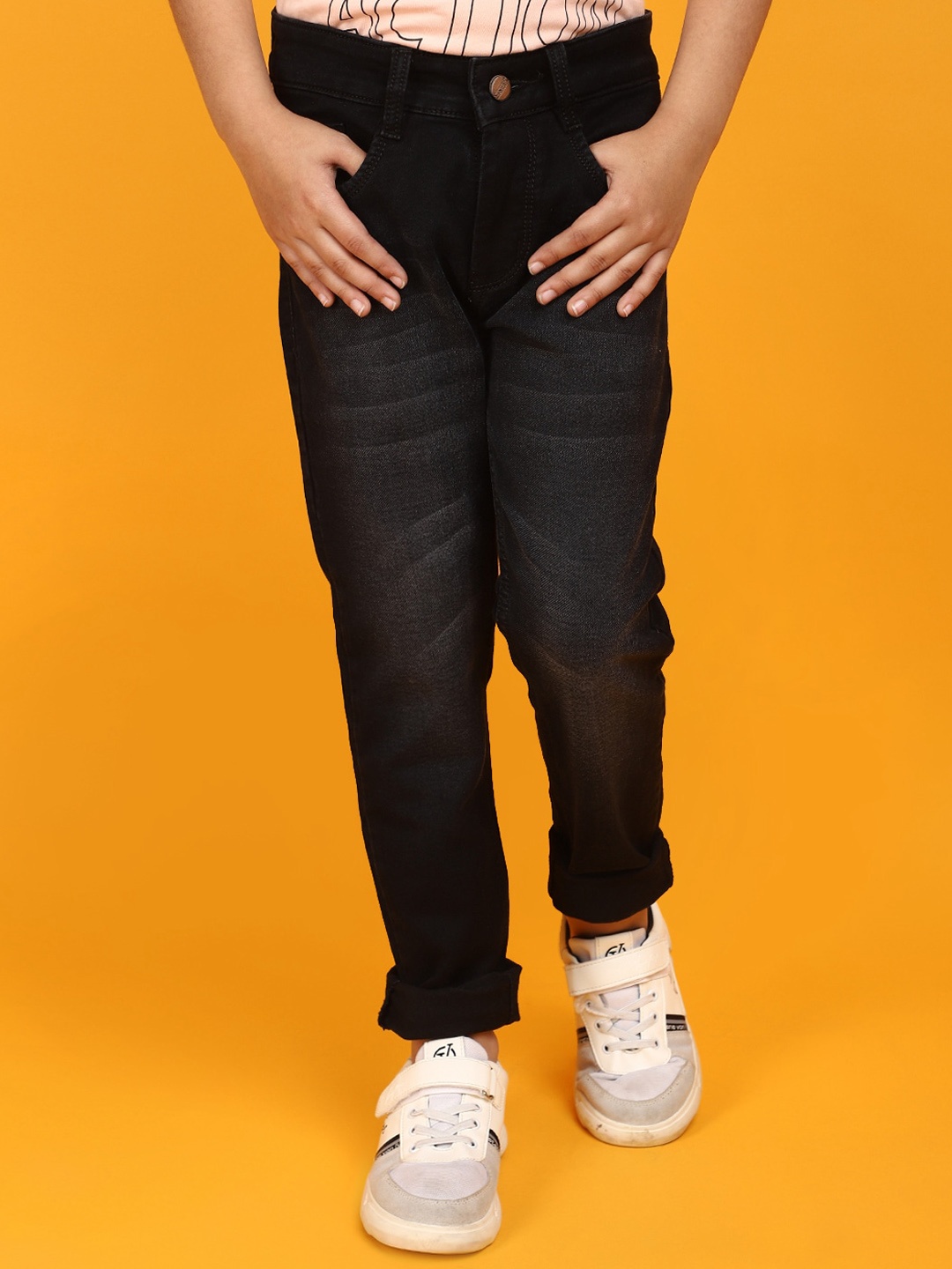 

V-Mart Boys Mid-Rise Light Fade Clean Look Cotton Jeans, Black