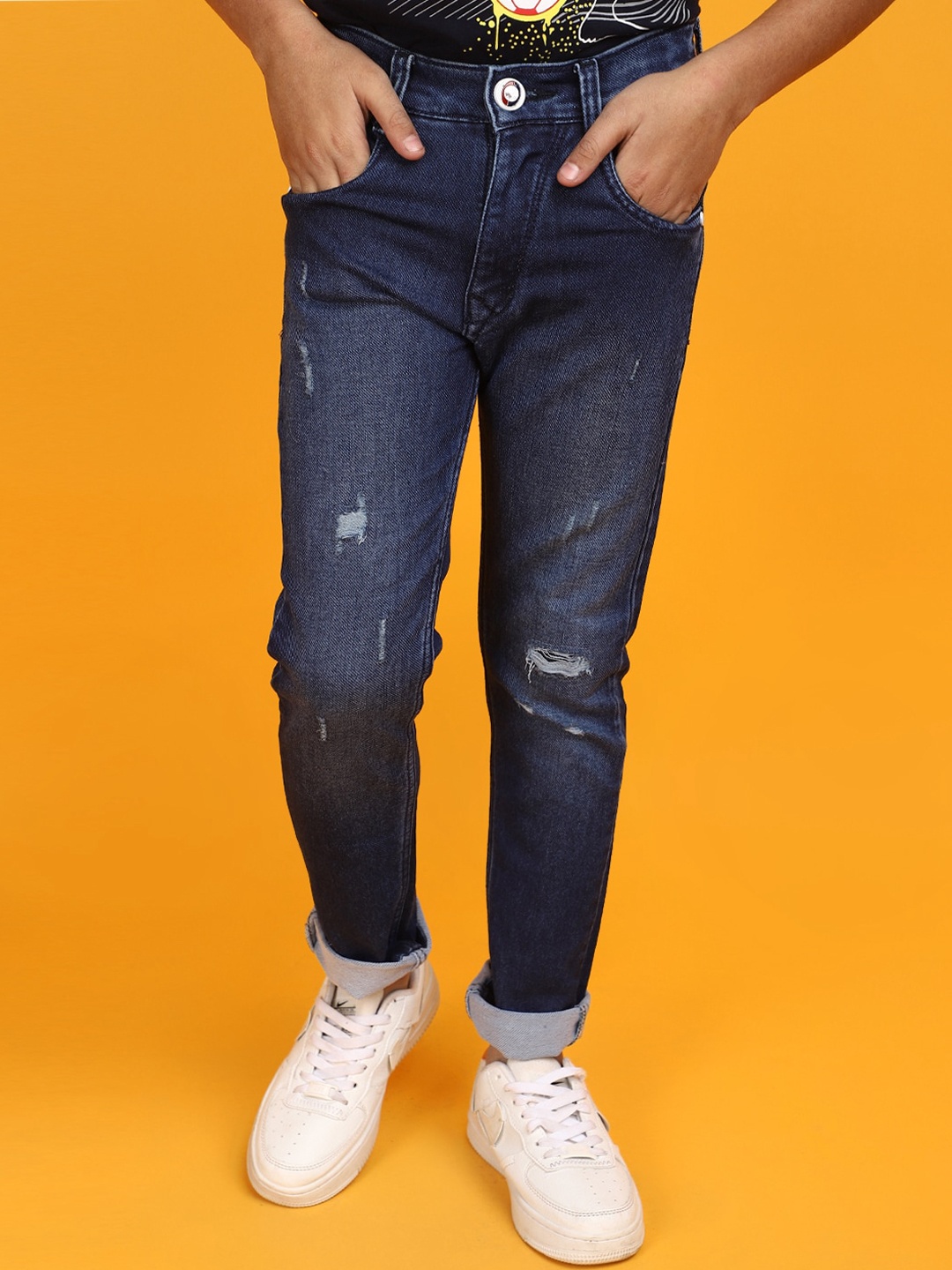

V-Mart Boys Mildly Distressed Light Fade Cotton Jeans, Blue