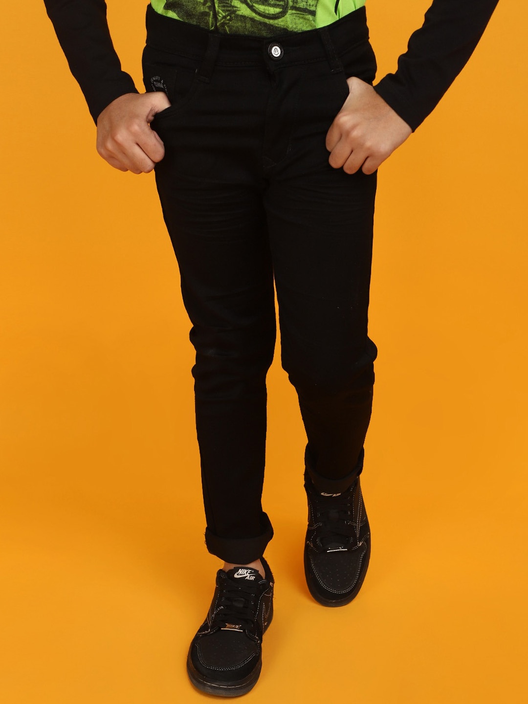 

V-Mart Boys Mid Rise Clean Look Knitted Cotton Jeans, Black