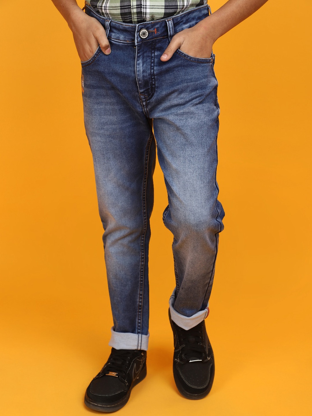 V-Mart Boys Heavy Fade Clean Look Cotton Jeans, Blue