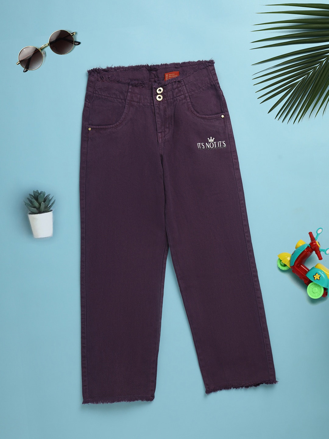 V-Mart Girls Clean Look Mid-Rise Cotton Jeans, Purple