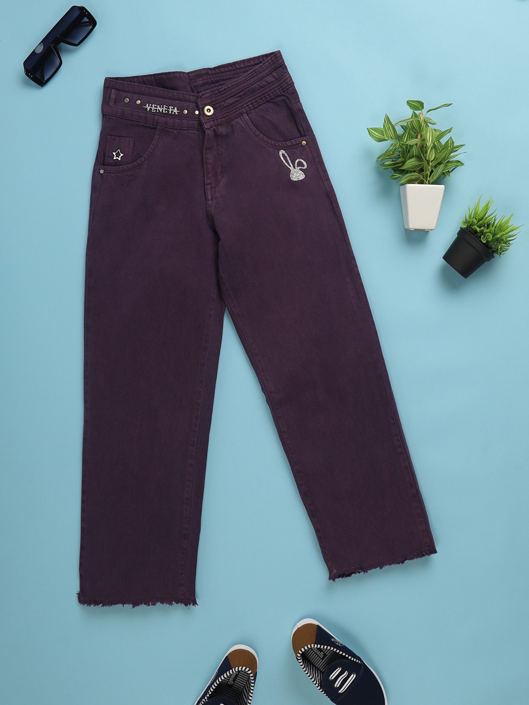 V-Mart Girls Clean Look Regular Fit Cotton Jeans, Purple