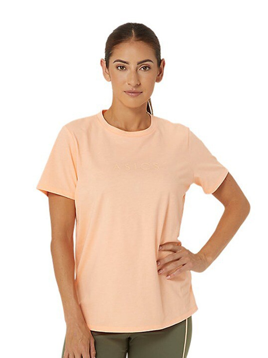 

ASICS Round Neck Short Sleeves Cotton Sports T- shirt, Peach