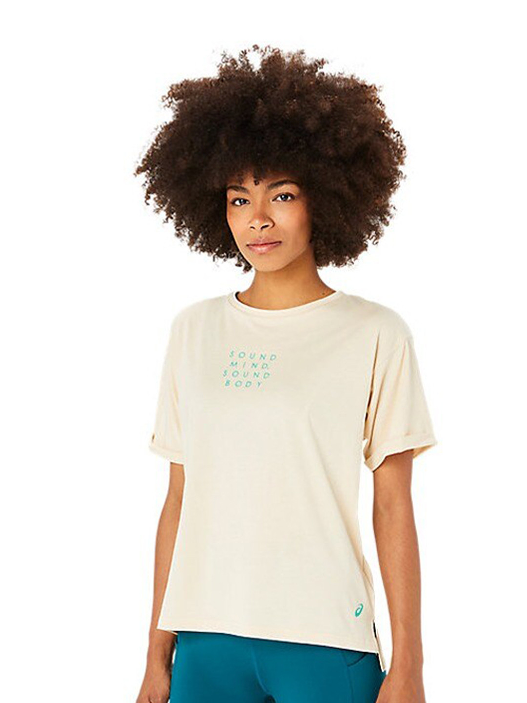 

ASICS Typography Round Neck Short Sleeves Cotton Sports T- shirts, Beige