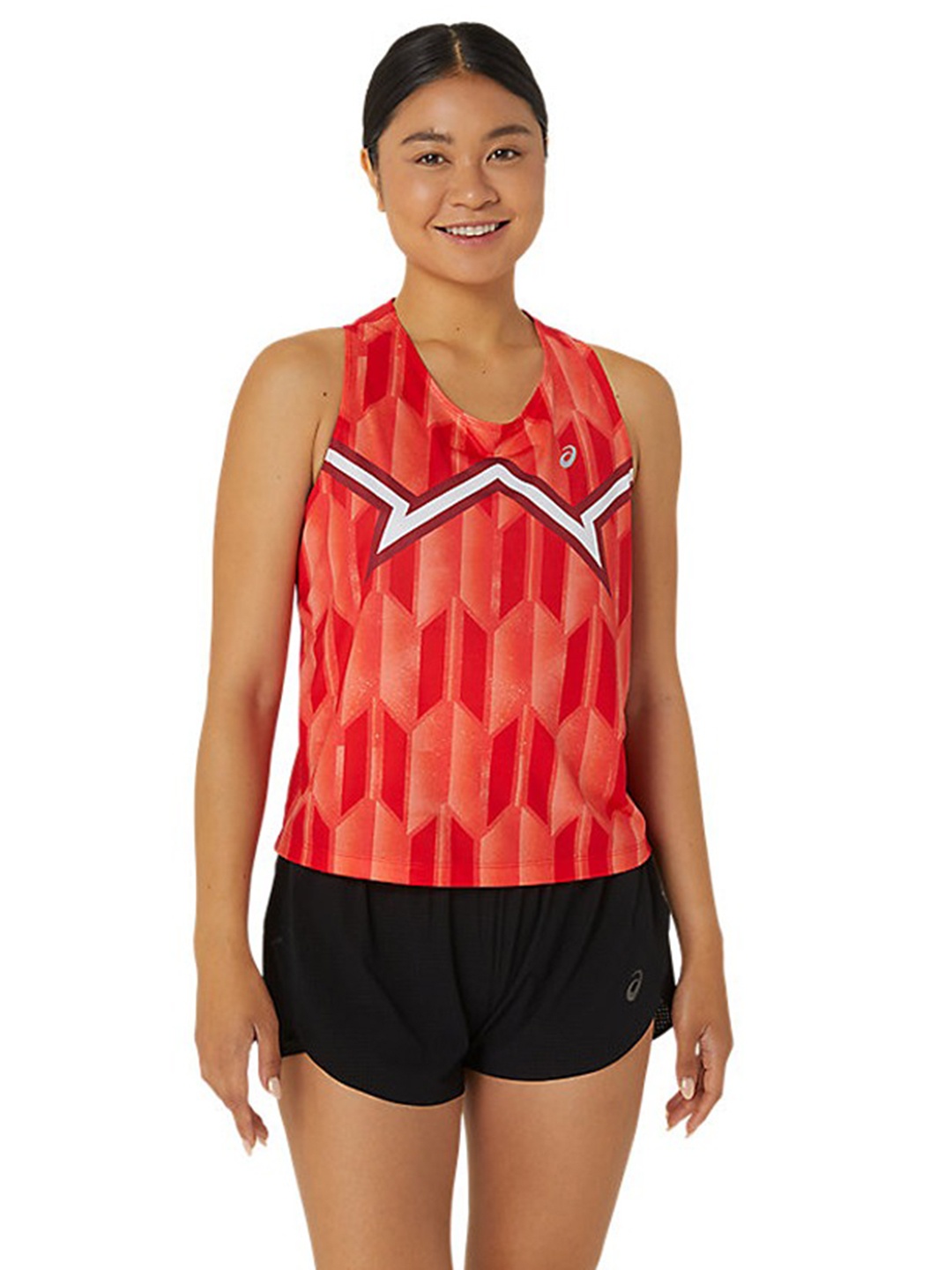 

ASICS Geometric Printed Sleeveless Nations Run Tank Top, Red